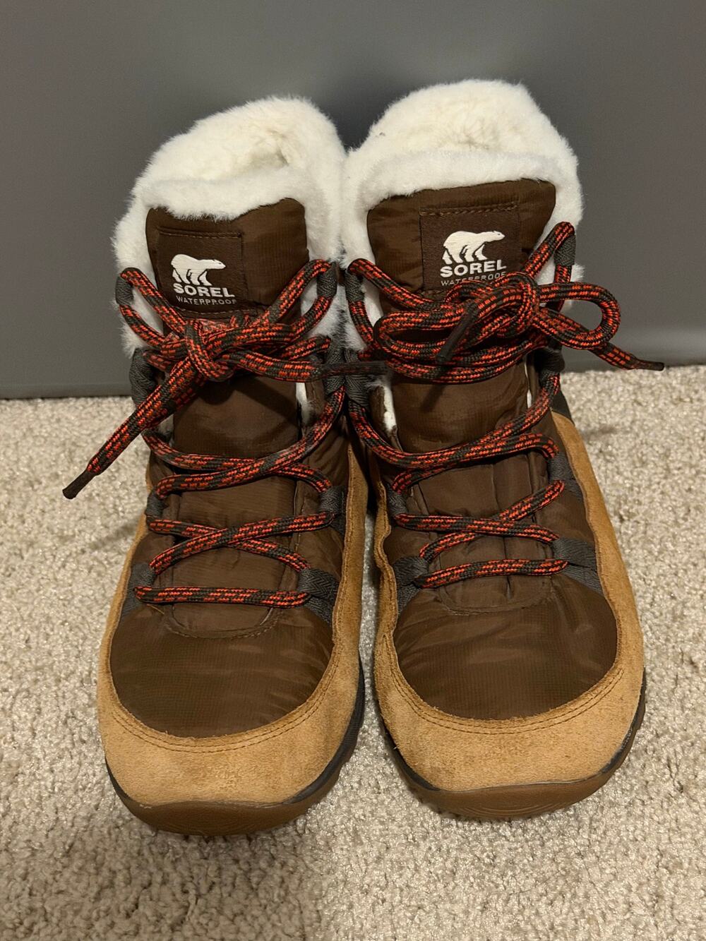 SOREL Whitney Waterproof Ankle Snow Boots Tan/White Size 7.5